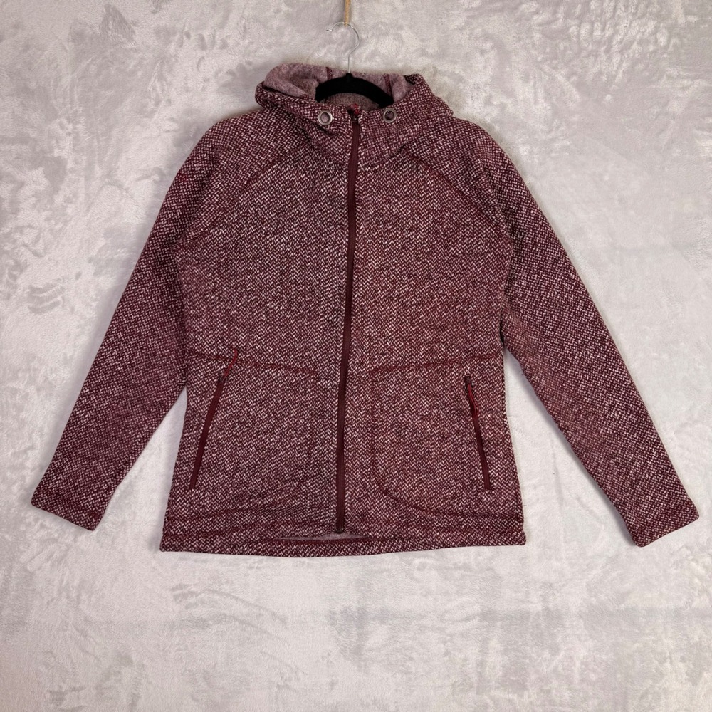 Rab Full Zip Hoodie Women Size L Burgundy Herringbone Fleece Jacket